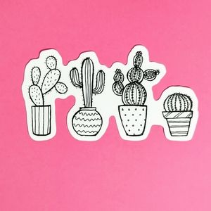 10/$10 Black and White Cactus Succulent Houseplants Matte VSCO Die Cut Sticker